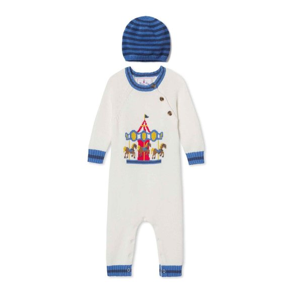 CLASSIC PREP Reese Carousel Intarsia Sweater Romper Set &  Stroller Blanket NWT - Picture 3 of 10